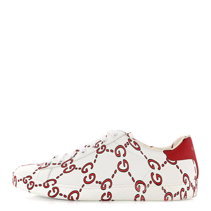 Gucci Calfskin GucciGhost Print Womens Ace Sneakers 39.5 White Hibiscus Red 1 of 16