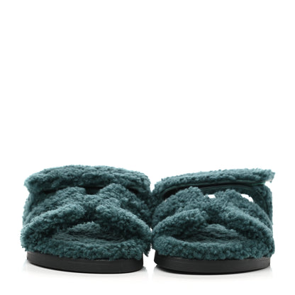 Hermes Woolskin Womens Chypre Sandals 37 Vert Anglais 2 of 8