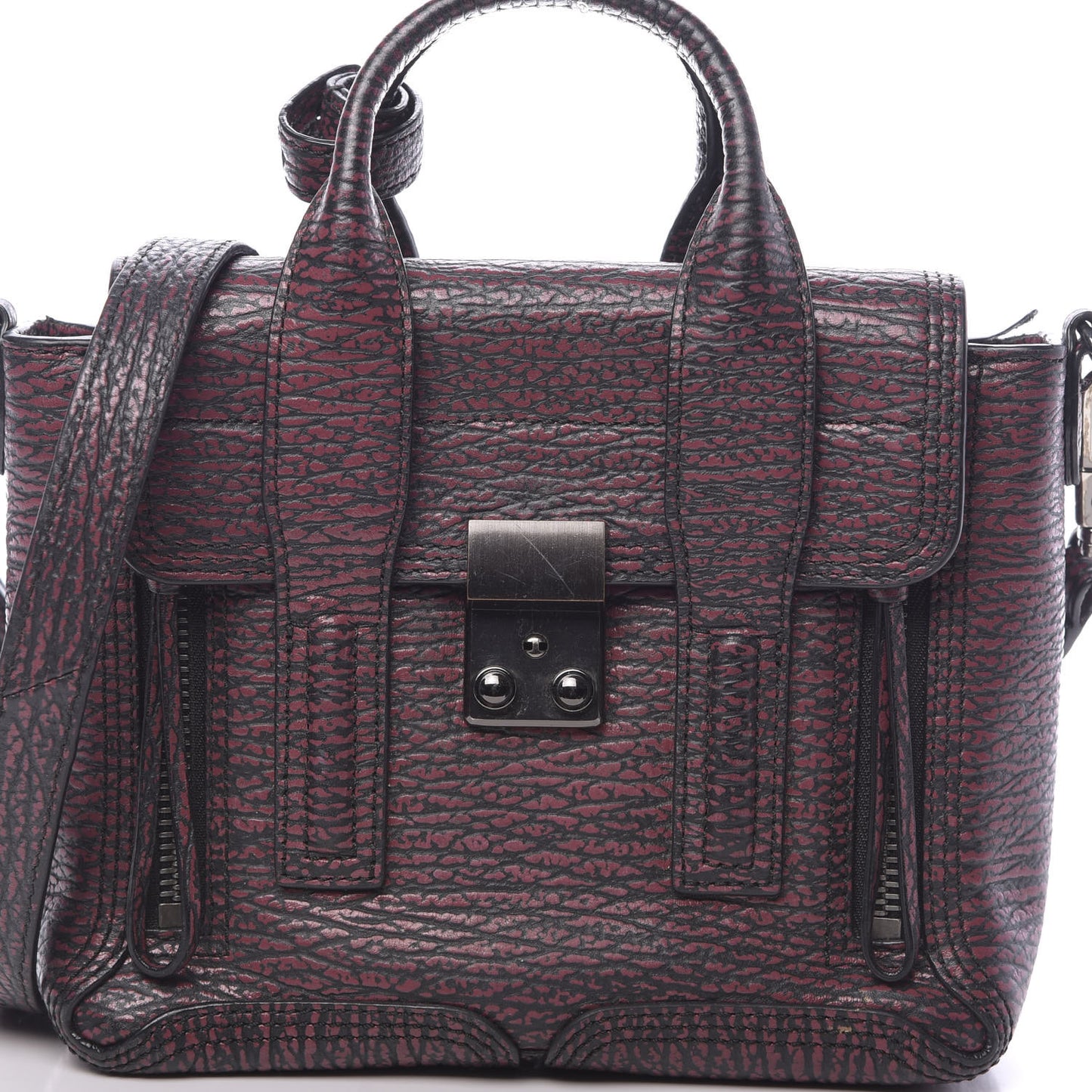 3.1 Textured Calfskin Mini Pashli Satchel Black Red