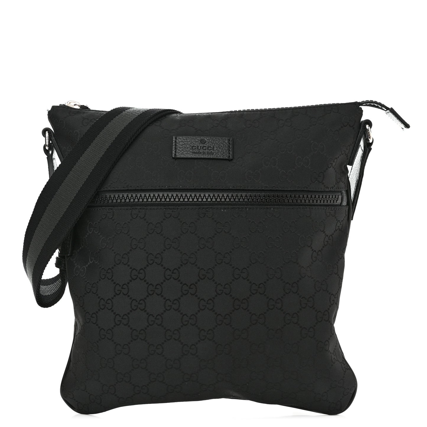 Nylon Monogram Medium Flat Messenger Bag Black