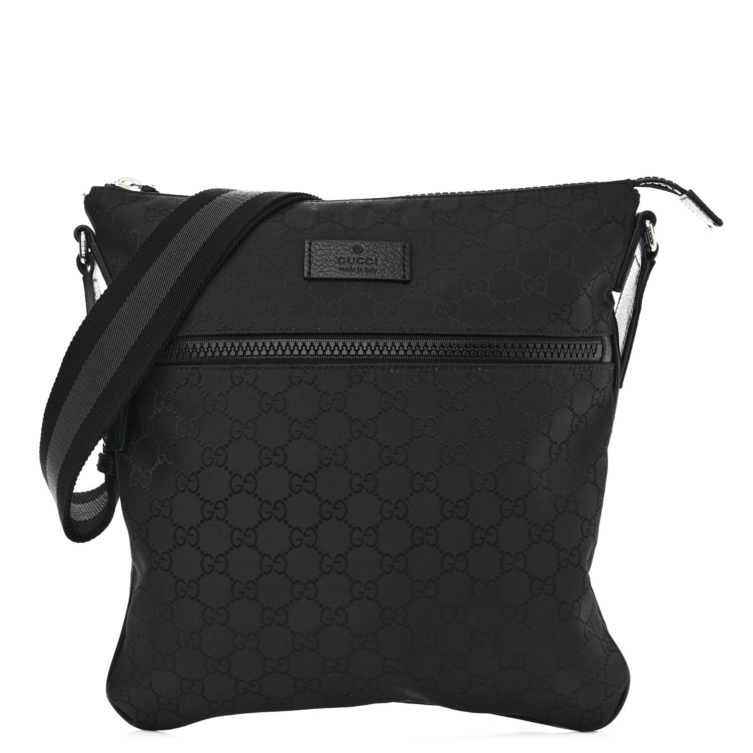Gucci Nylon Monogram Medium Flat Messenger Bag Black 1 of 10