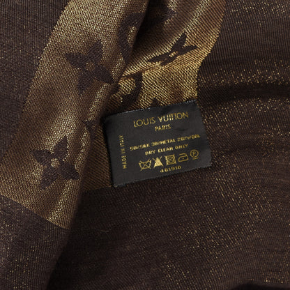 Louis Vuitton Silk Wool Monogram Shine Shawl Brown 3 of 3