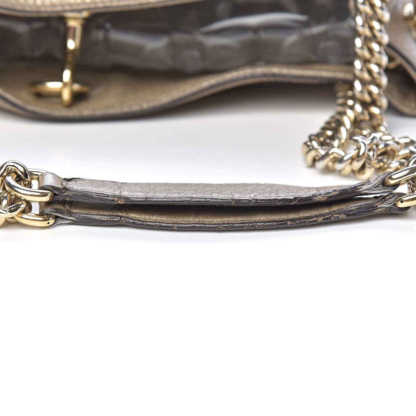 Metallic Pebbled Calfskin Medium Soho Chain Shoulder Bag Golden Beige