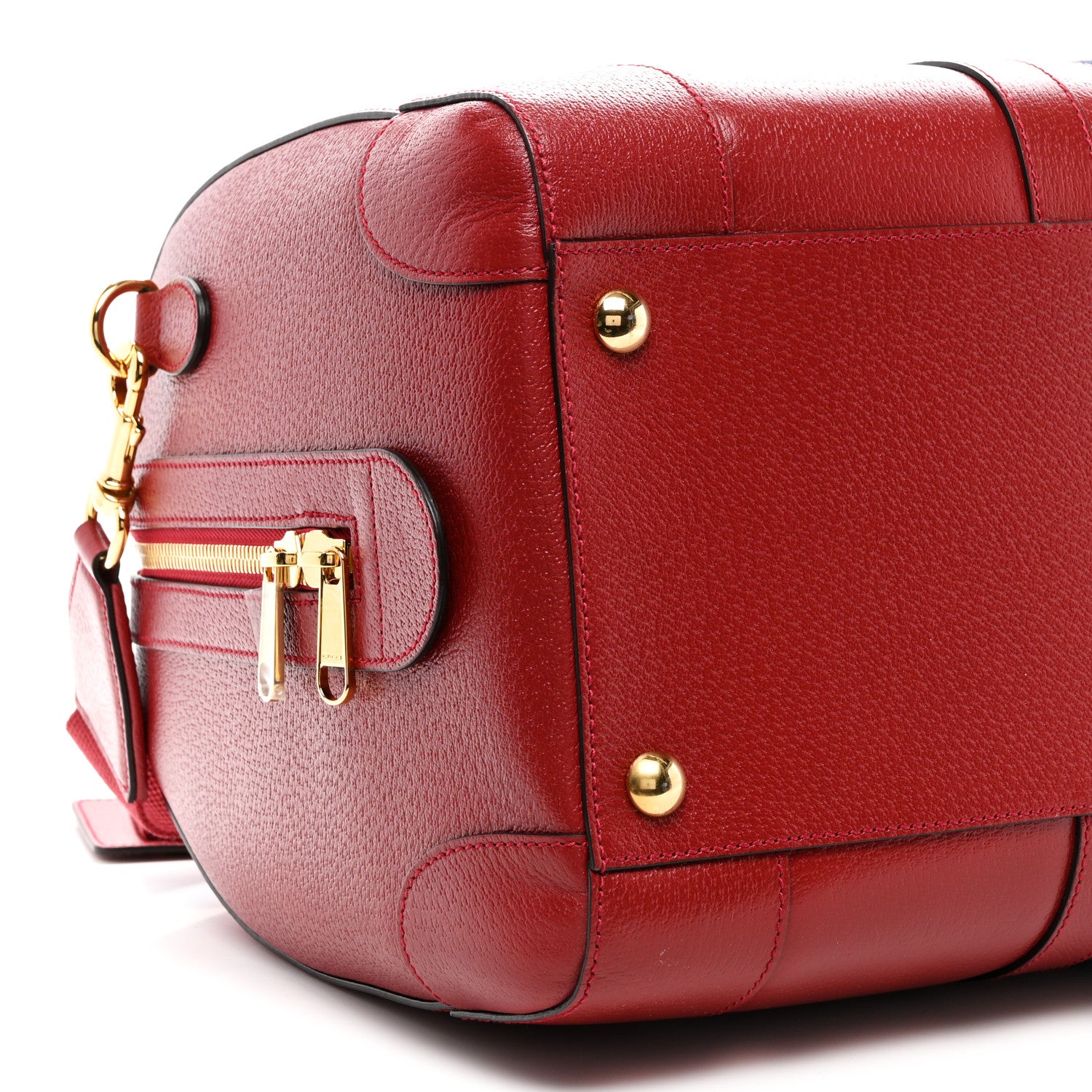Gucci Textured Dollar Calfskin Web Medium Duffle Bag Red 8 of 9