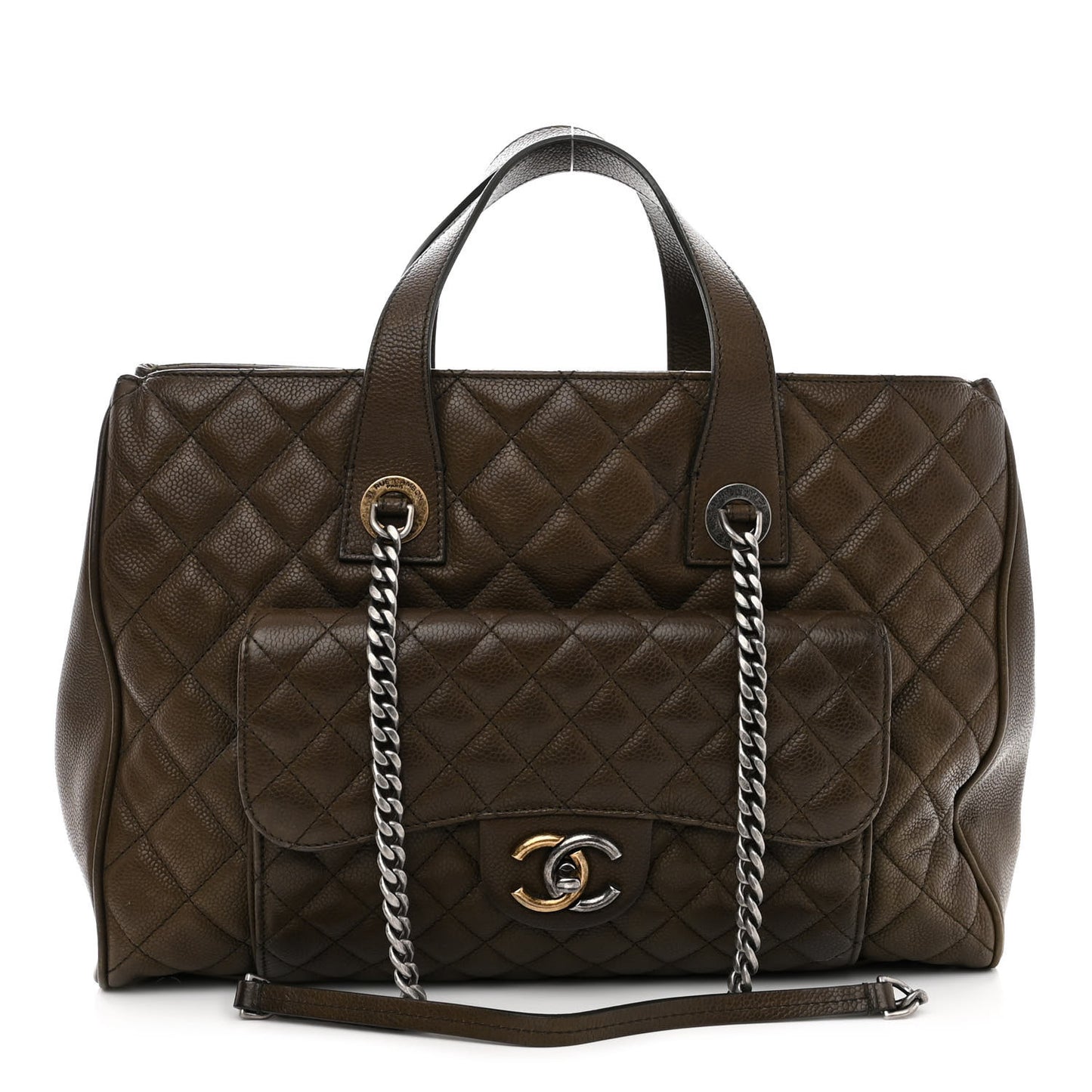 Caviar Quilted Large Casual Pocket Tote Khaki