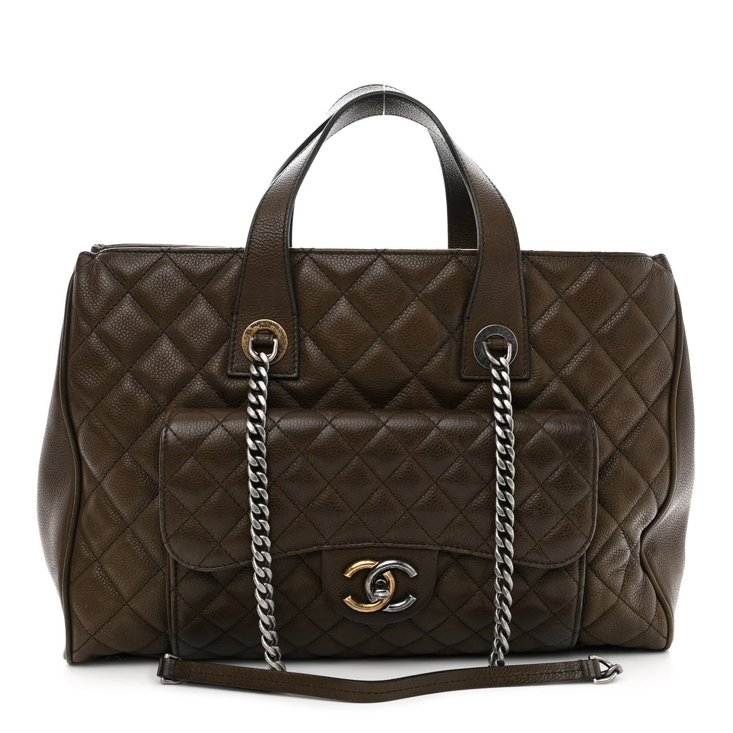 Chanel Caviar Quilted Large Casual Pocket Tote Khaki 1 of 11