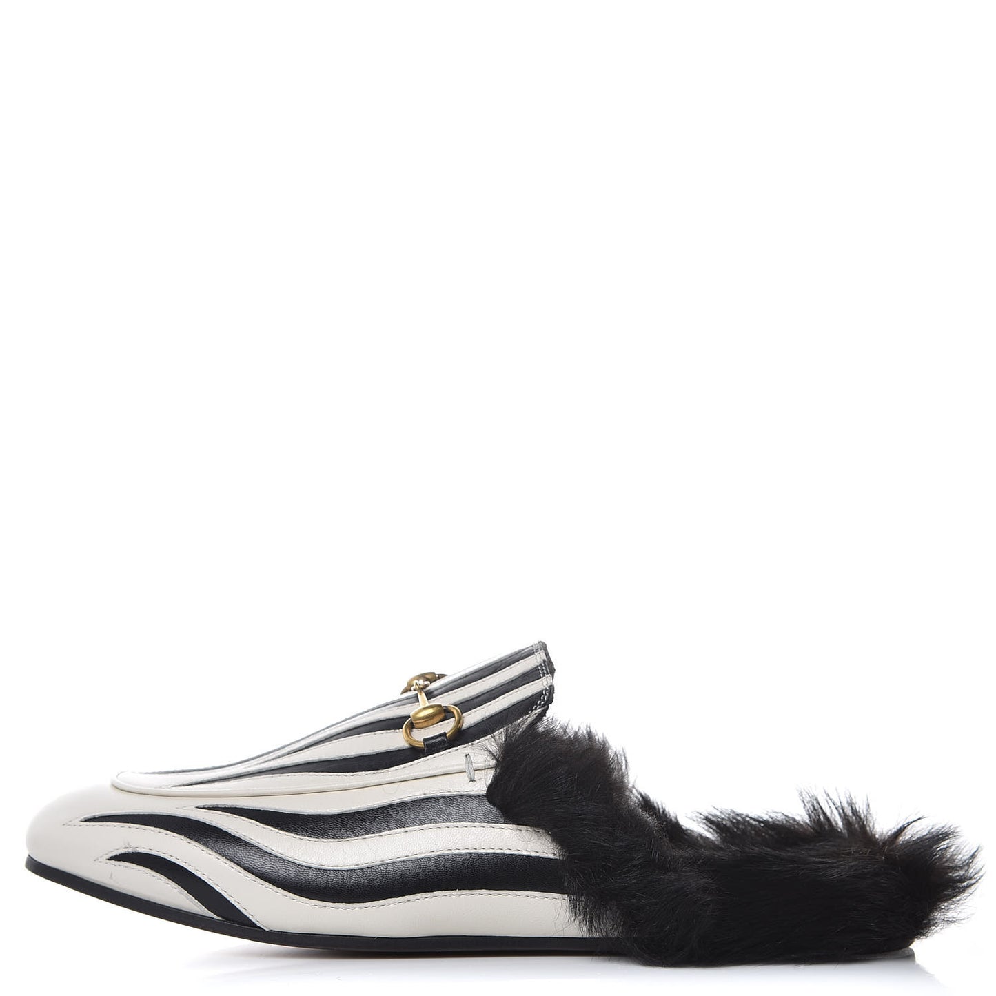 Malaga Kid Fur Zebra Inlay Womens Princetown Slippers 41.5 Mystic White Black