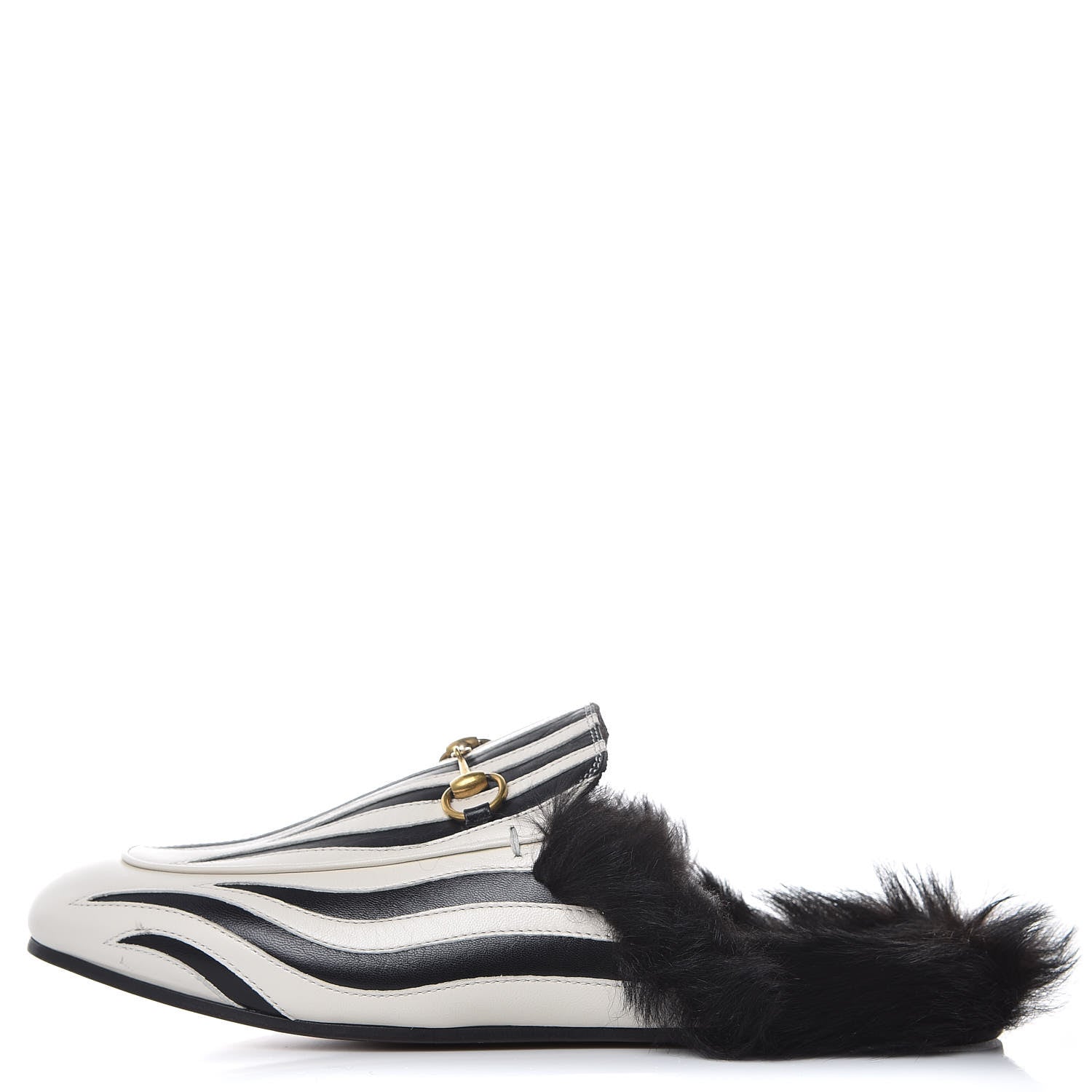 Gucci Malaga Kid Fur Zebra Inlay Womens Princetown Slippers 41.5 Mystic White Black 1 of 7