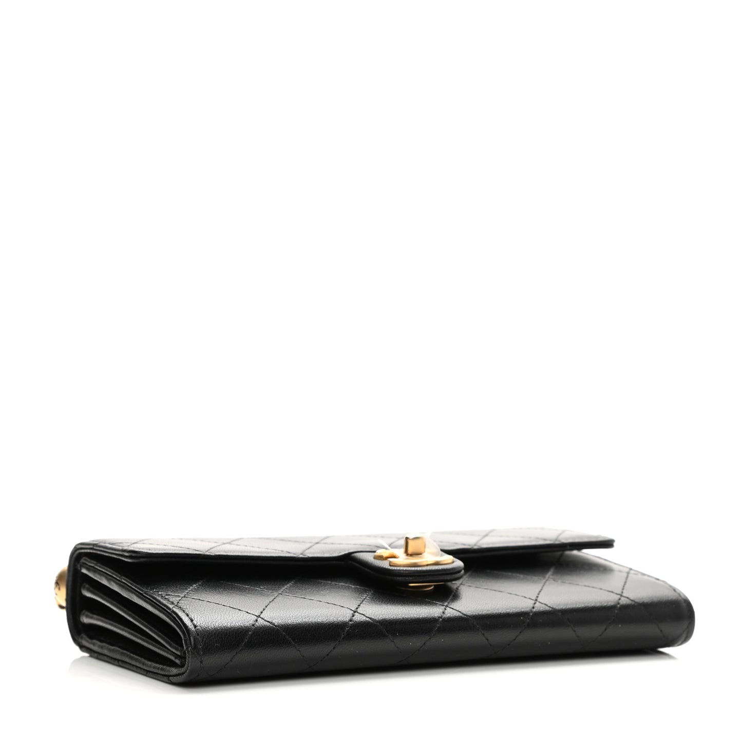 Goatskin Quilted Chic Pearls Clutch With Chain Black