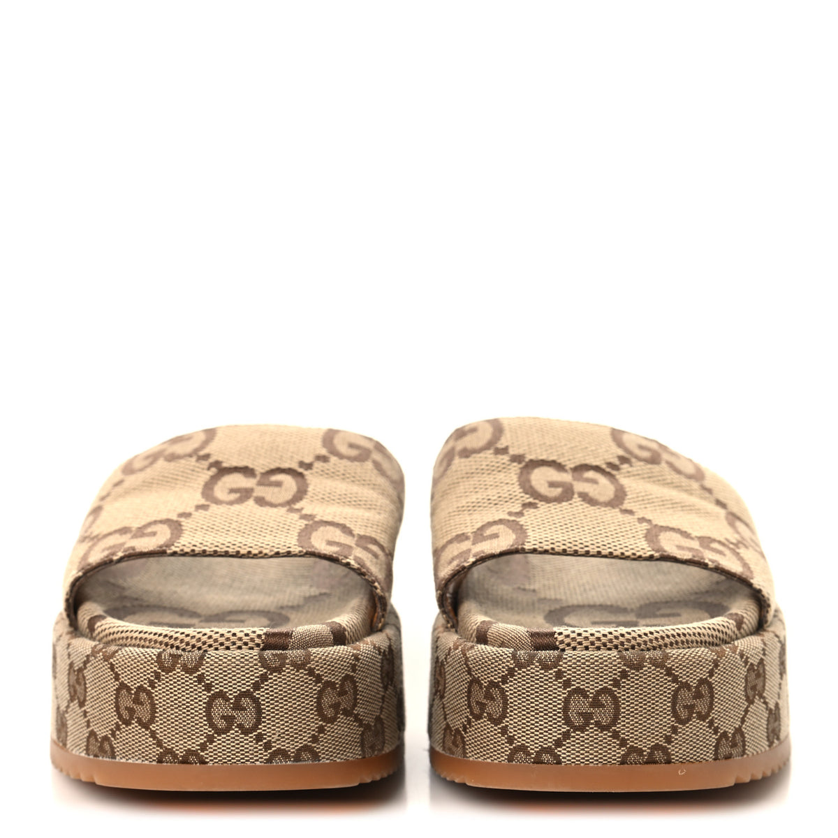 Gucci Monogram Maxi GG Angelina Platform 55mm Slide Sandals 39.5 Camel Ebony 3 of 10