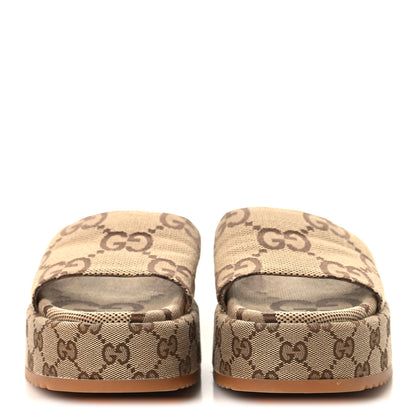 Gucci Monogram Maxi GG Angelina Platform 55mm Slide Sandals 39.5 Camel Ebony 3 of 10