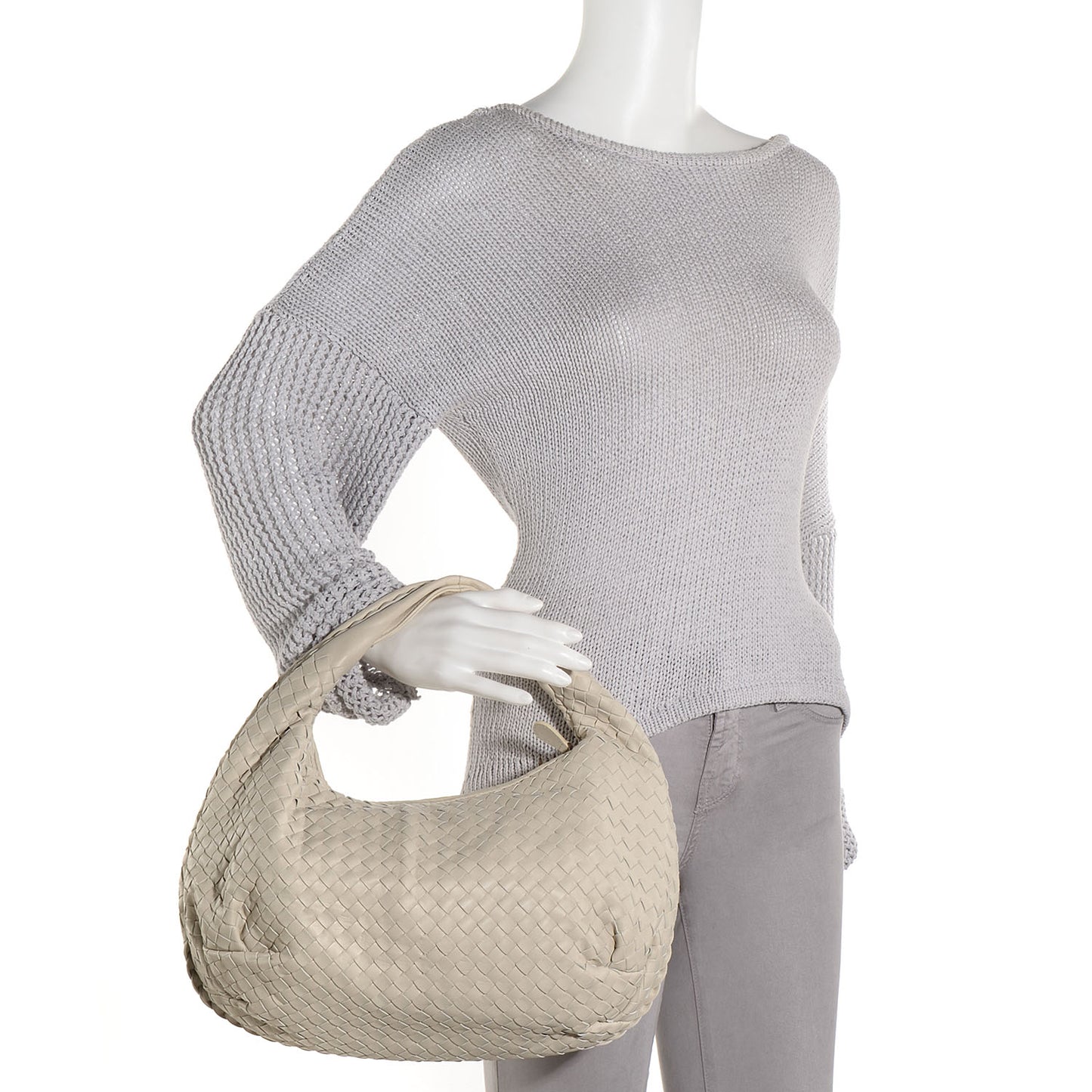 Nappa Intrecciato Medium Belly Veneta Hobo Cream