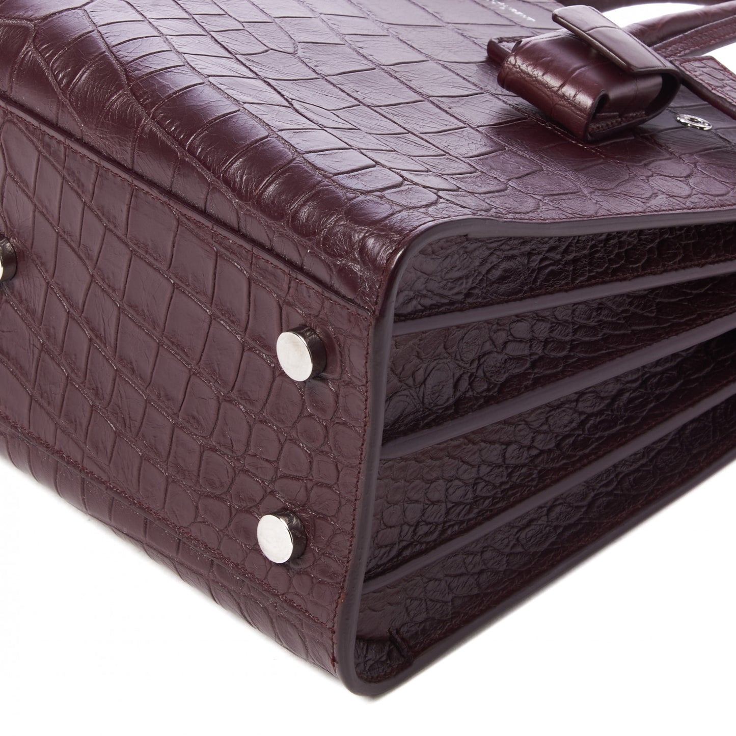 Calfskin Crocodile Embossed Baby Sac De Jour Bordeaux