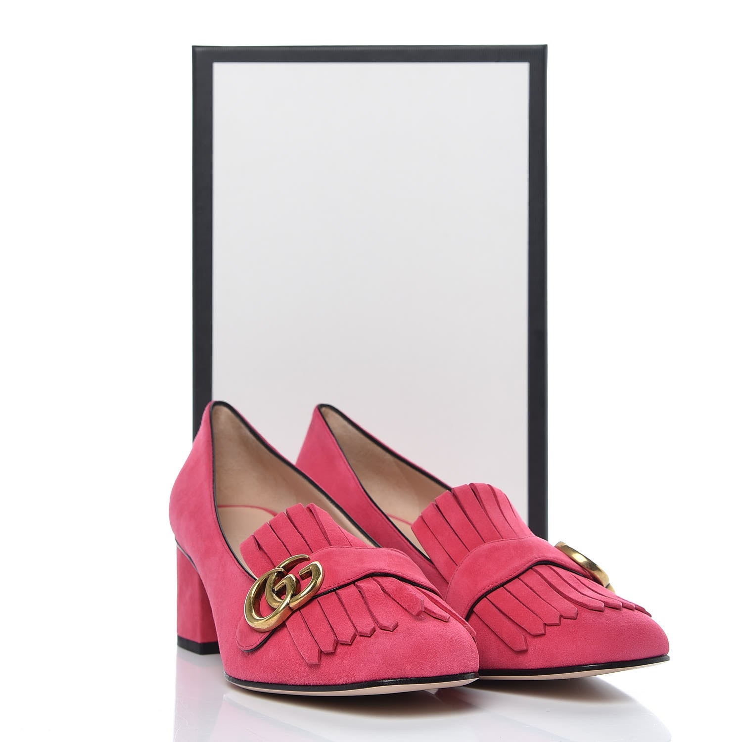 Gucci Kid Scamosciato GG Marmont Fringe 50mm Loafer Pumps 40 Hot Pink 8 of 8