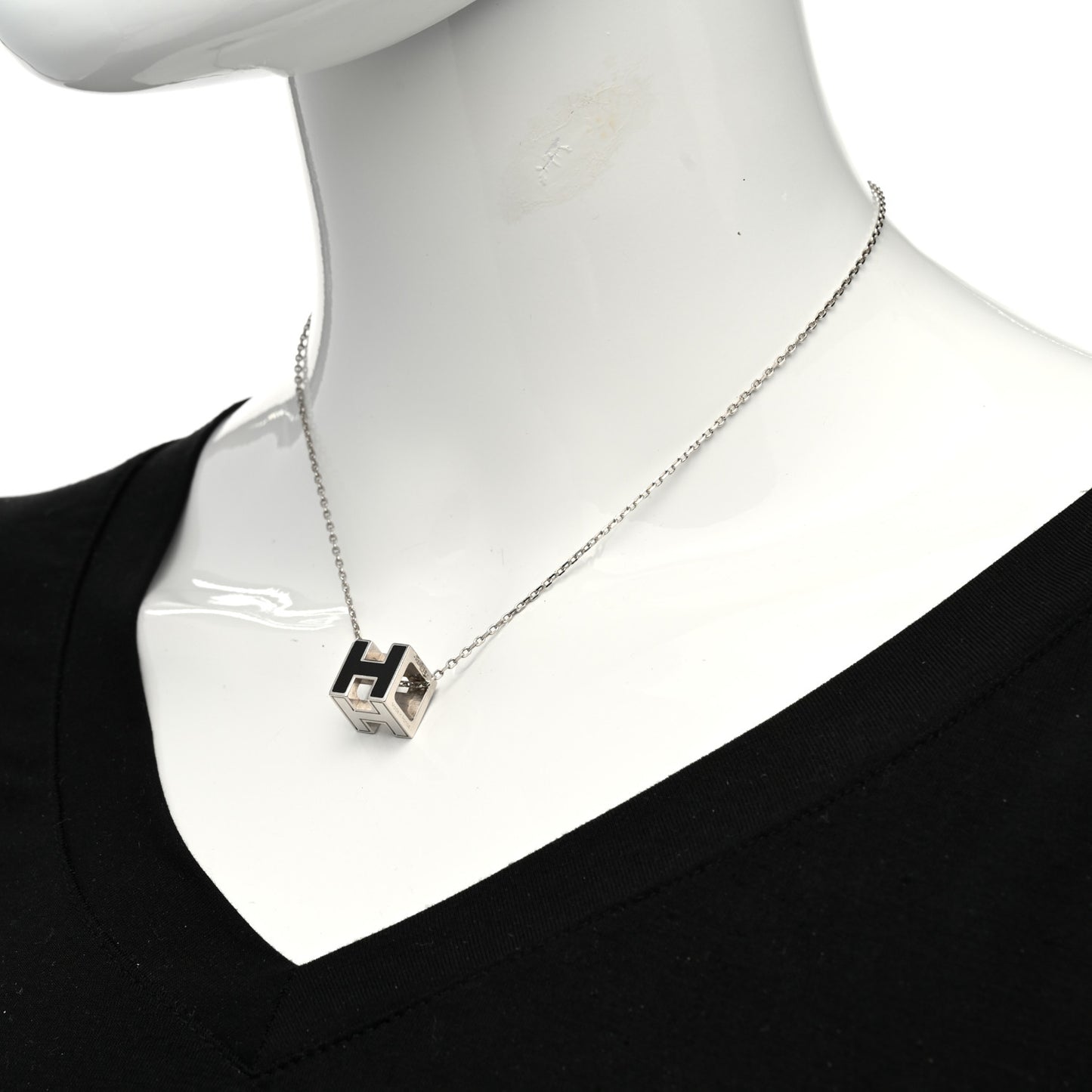 Lacquered Palladium Cage d'H Pendant Necklace Black