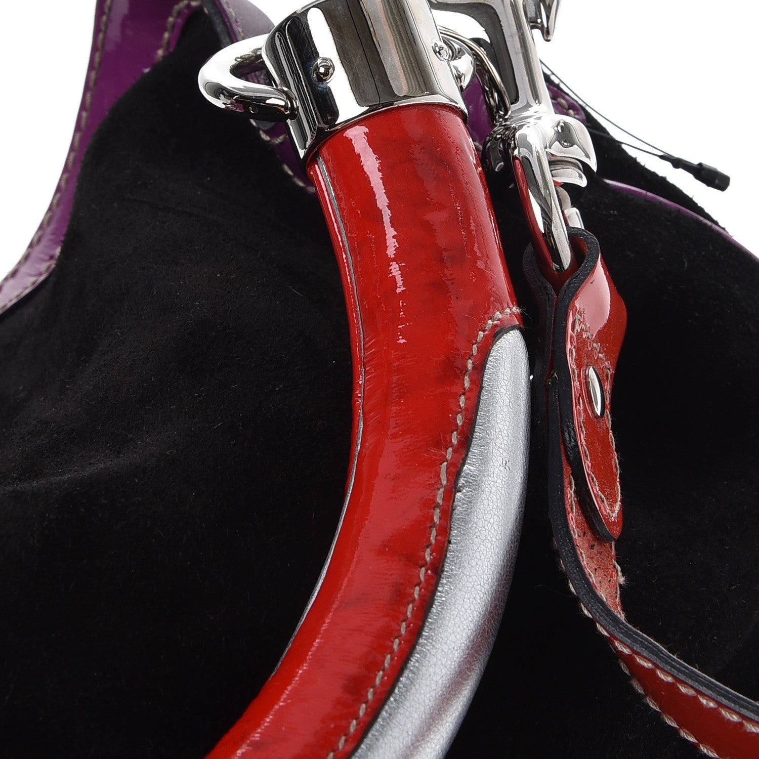 Gucci Suede Medium Indy Top Handle Hobo Black Purple Red 10 of 10