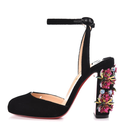 Christian Louboutin Velvet Madonaflor 100 Ankle Strap Pumps 37 Black 1 of 9
