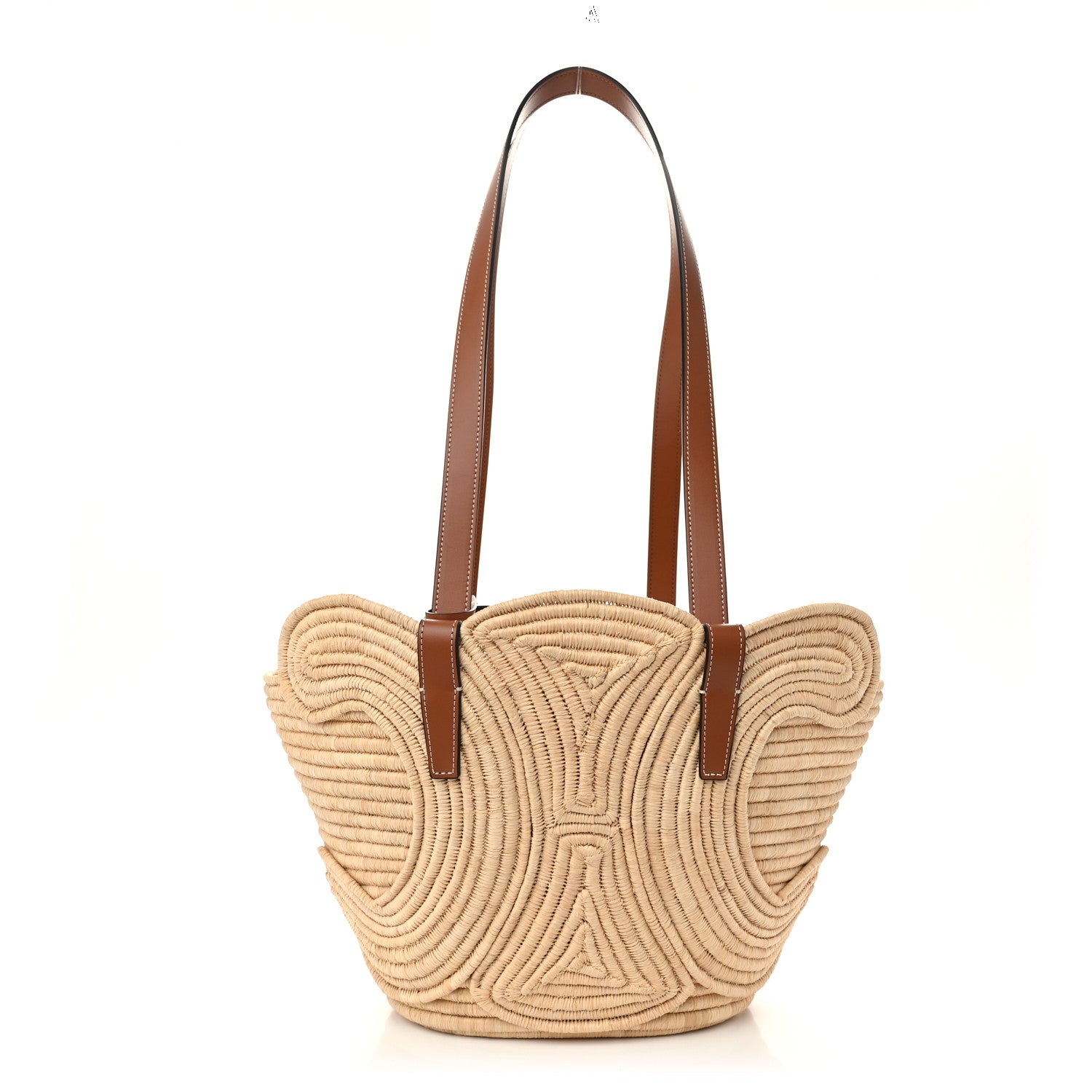 Celine Braided Raffia Calfskin Triomphe Small Panier Tan 1 of 11