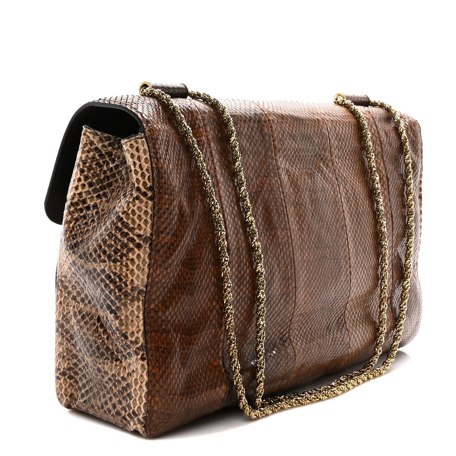 Chloe Snakeskin Jumbo Elsie Chain Shoulder Bag Brown Green 3 of 9