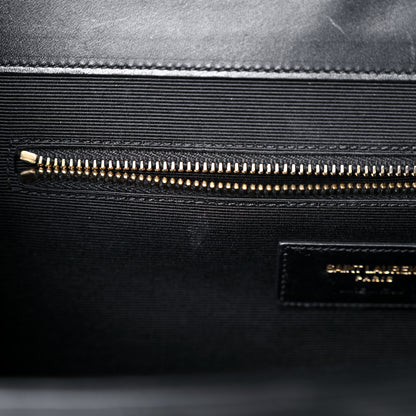 Saint Laurent Smooth Calfskin Matelasse Chevron Large Monogram Satchel Black 15 of 25