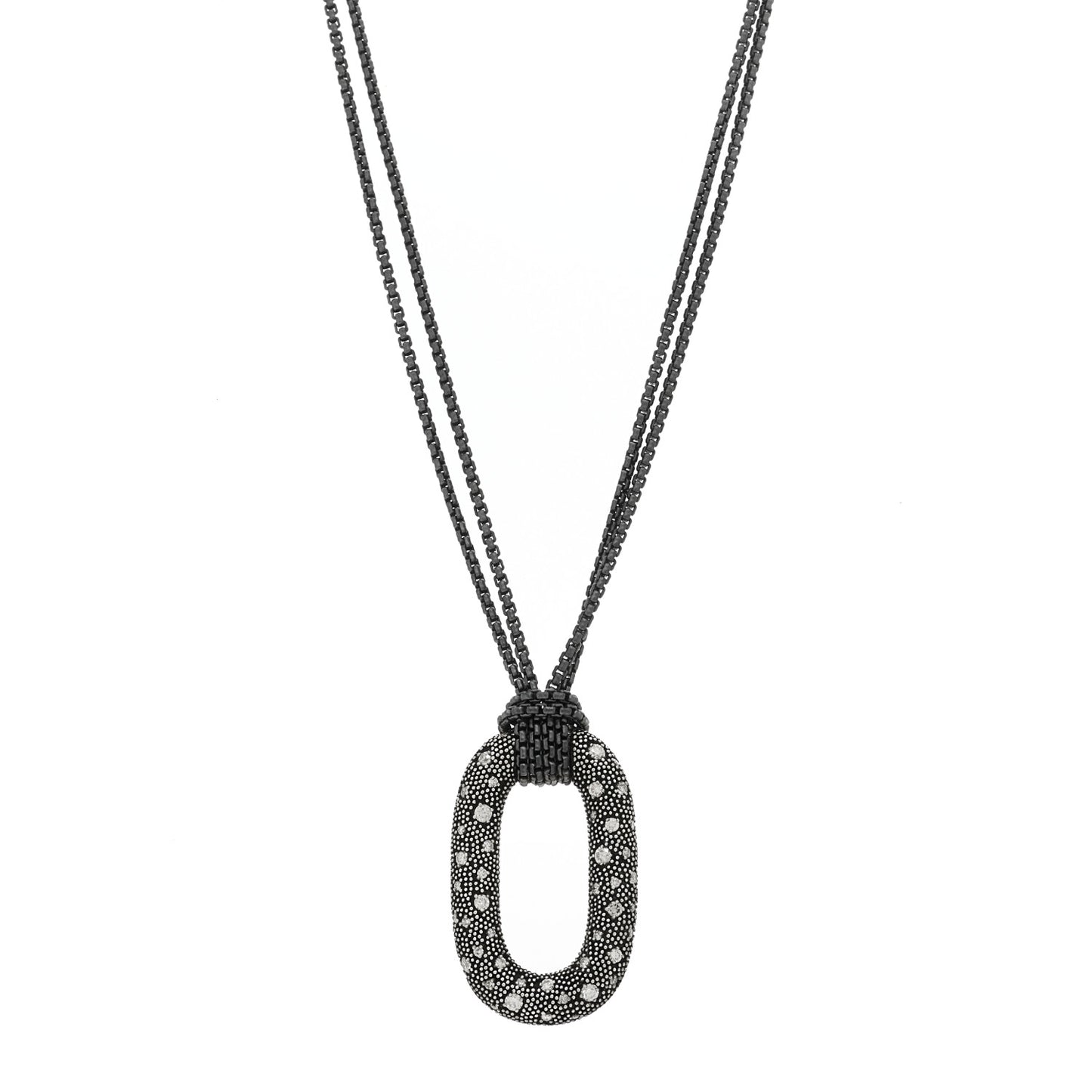 Sterling Silver Diamond Midnight Melange Oval Pendant Necklace