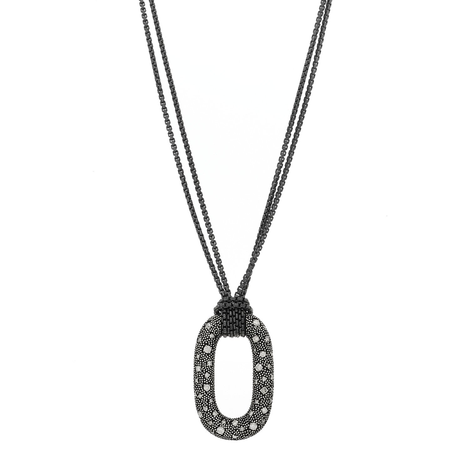 David Yurman Sterling Silver Diamond Midnight Melange Oval Pendant Necklace 1 of 6