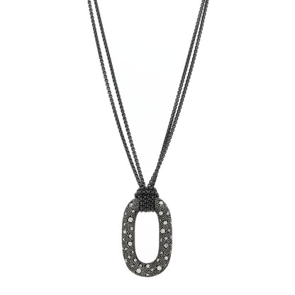 David Yurman Sterling Silver Diamond Midnight Melange Oval Pendant Necklace 1 of 6