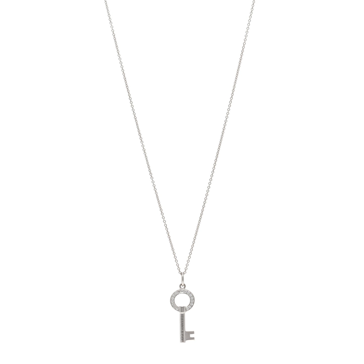 18K White Gold Diamond Modern Keys Round Open Key Pendant Necklace