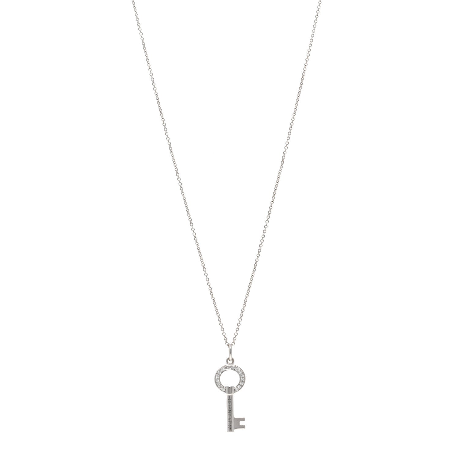 Tiffany 18K White Gold Diamond Modern Keys Round Open Key Pendant Necklace 1 of 5