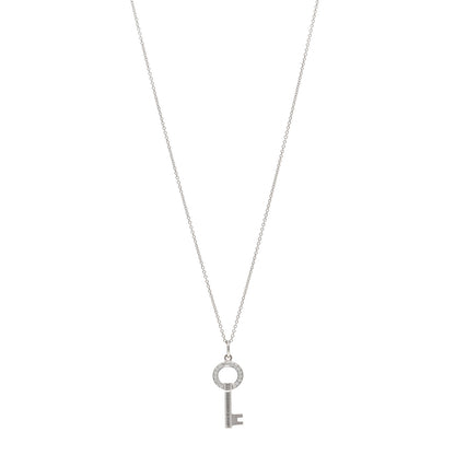 Tiffany 18K White Gold Diamond Modern Keys Round Open Key Pendant Necklace 1 of 5