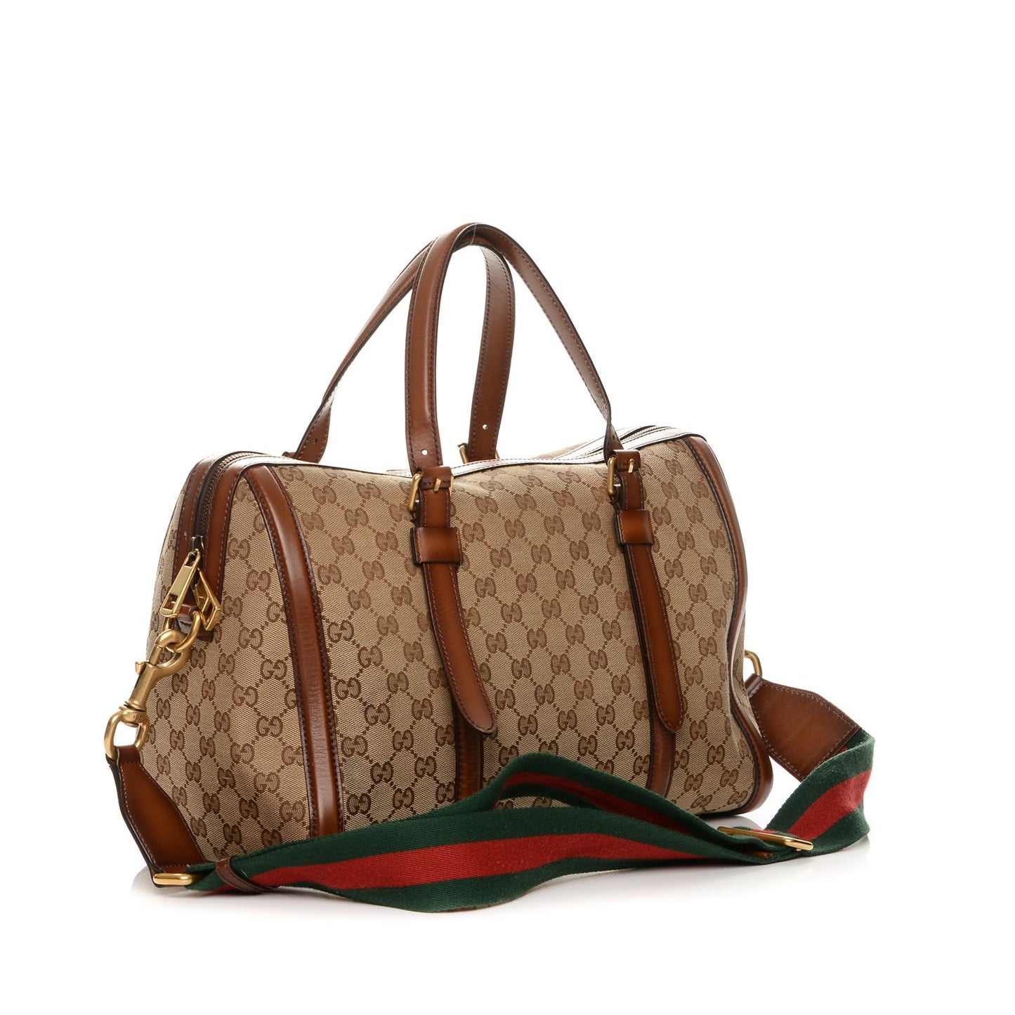Monogram Medium Lady Web Boston Bag Beige Cuir