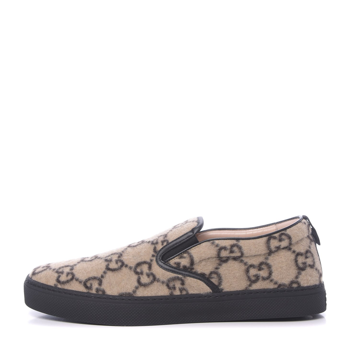 Covered Wool GG Monogram Mens Dublin Slip On Sneakers 12 Beige Ebony Black