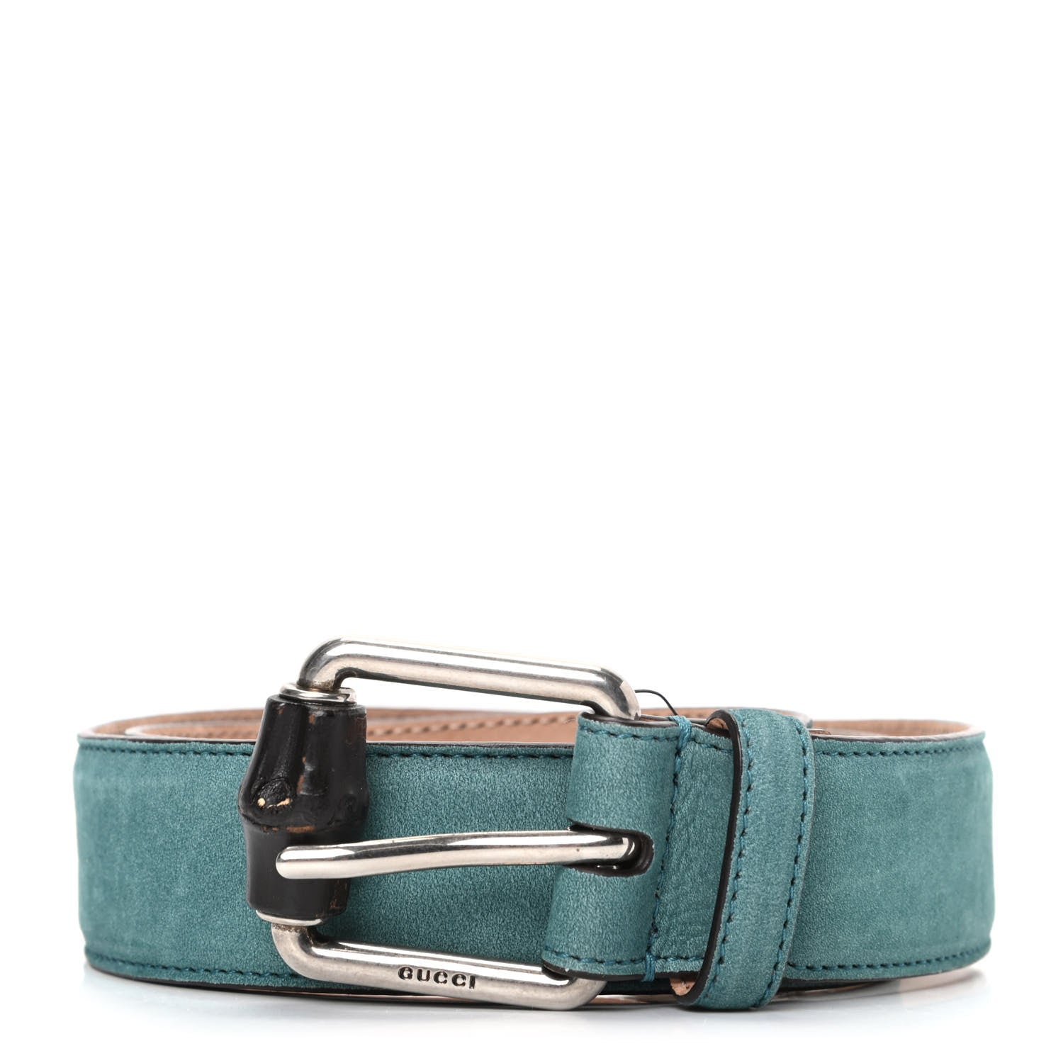 Gucci Suede Bamboo Buckle Belt 85 34 Turquoise 1 of 5
