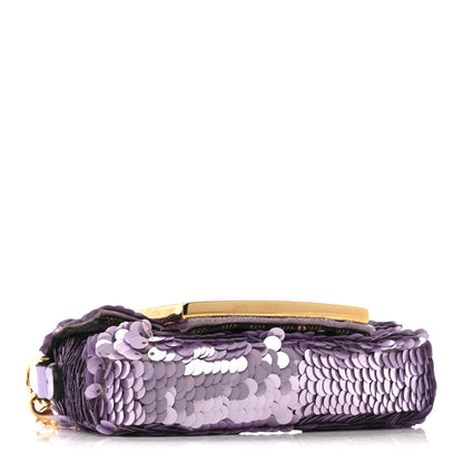 Fendi Sequin Paillettes Shiny Nappa Sex and the City Nano Maxi Buckle Baguette Charm Lilla 4 of 12