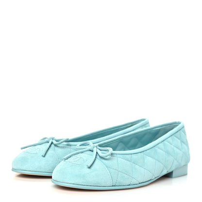 Chanel Suede Calfskin Quilted Cap Toe CC Ballerina Flats 37 Light Blue 4 of 10