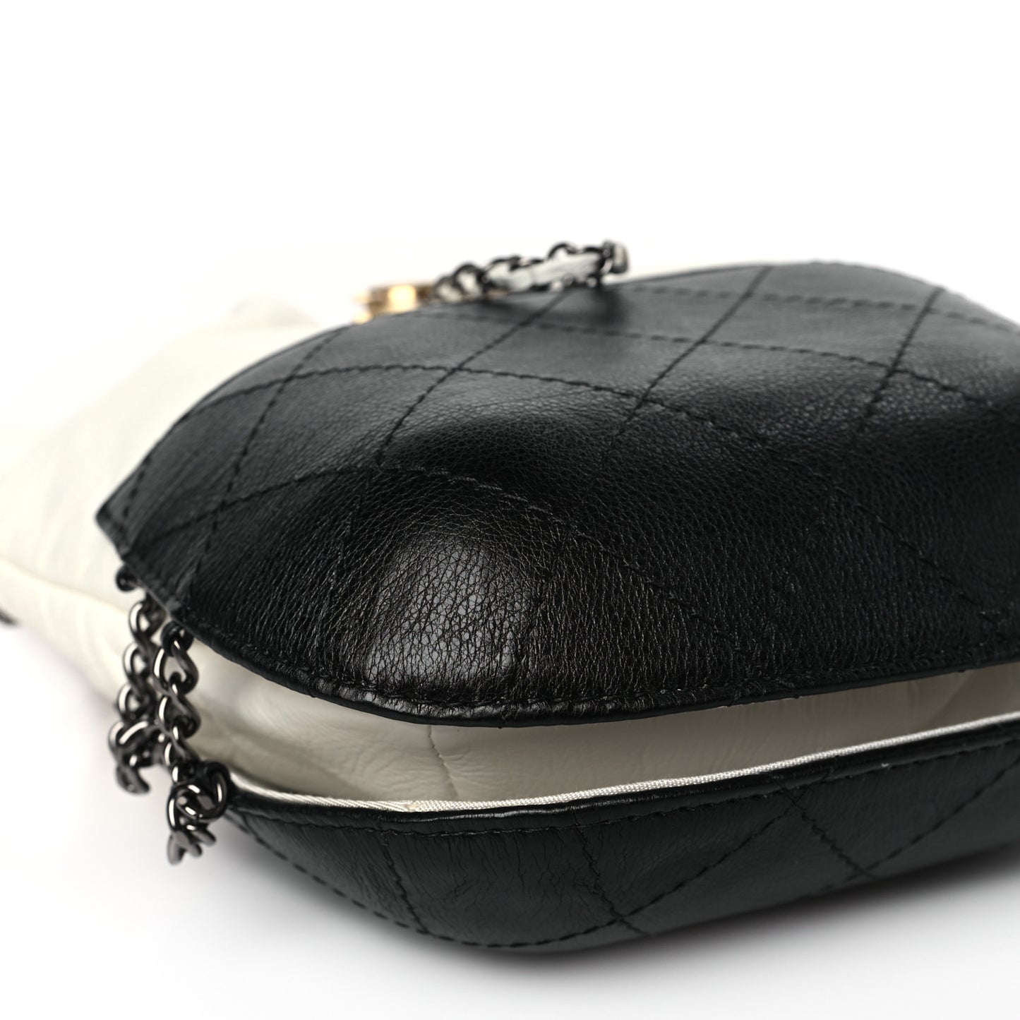 Aged Calfskin Quilted Small Gabrielle Bucket White Black
