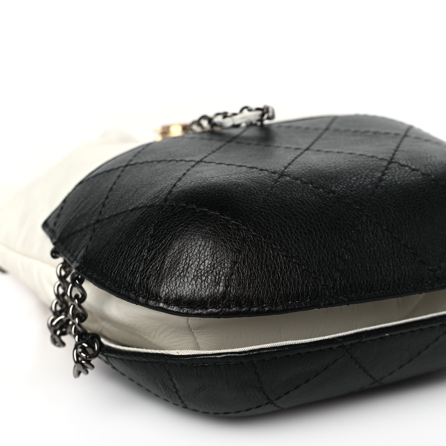 Chanel Aged Calfskin Quilted Small Gabrielle Bucket White Black 8 of 10