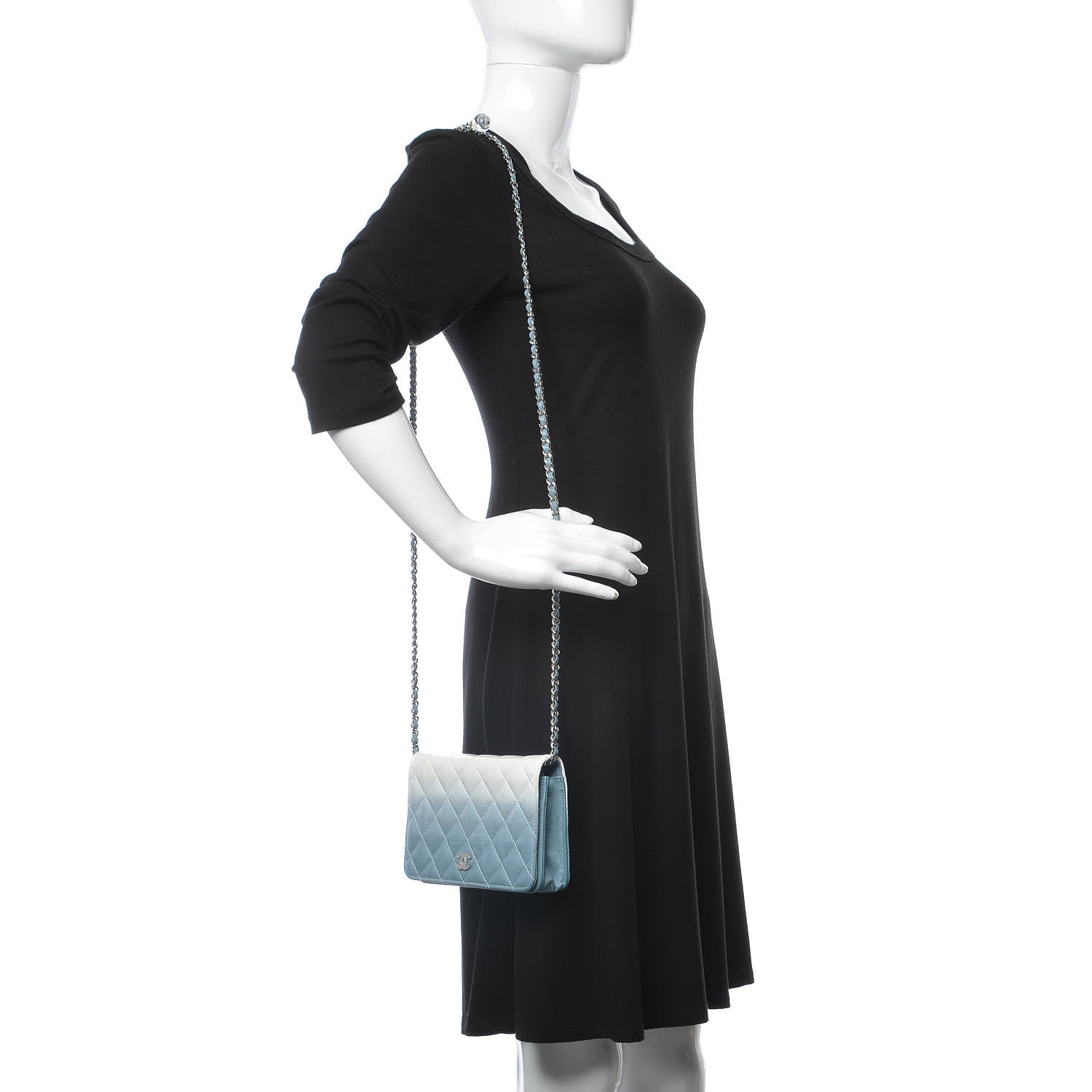 Chanel Faded Patent Calfskin Quilted Wallet on Chain Blue 2 of 9