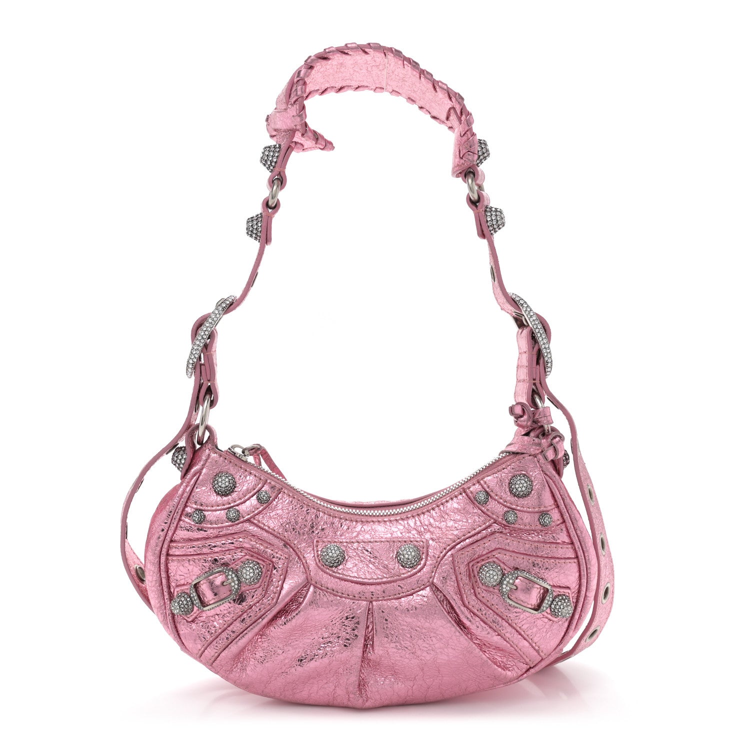 Balenciaga Metallic Agneau Arena Crystal Le Cagole Shoulder Bag XS Met Pink 1 of 11