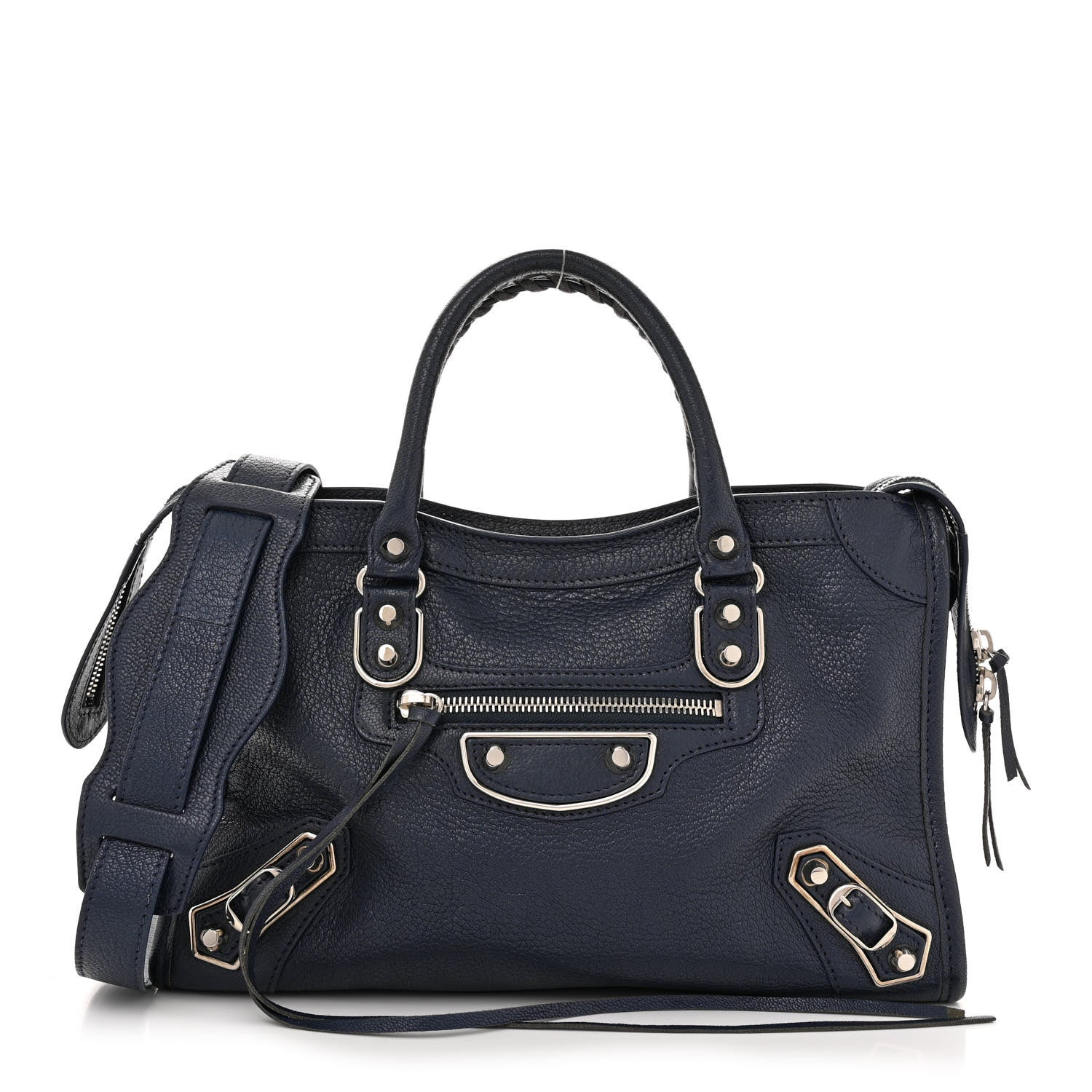 Balenciaga Chevre Silver Metallic Edge Hardware S City Bleu Nuit Dark Sea 1 of 3