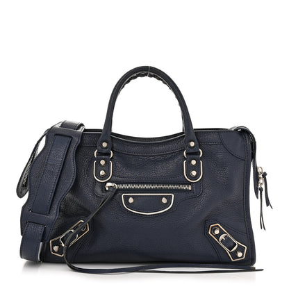 Balenciaga Chevre Silver Metallic Edge Hardware S City Bleu Nuit Dark Sea 1 of 3