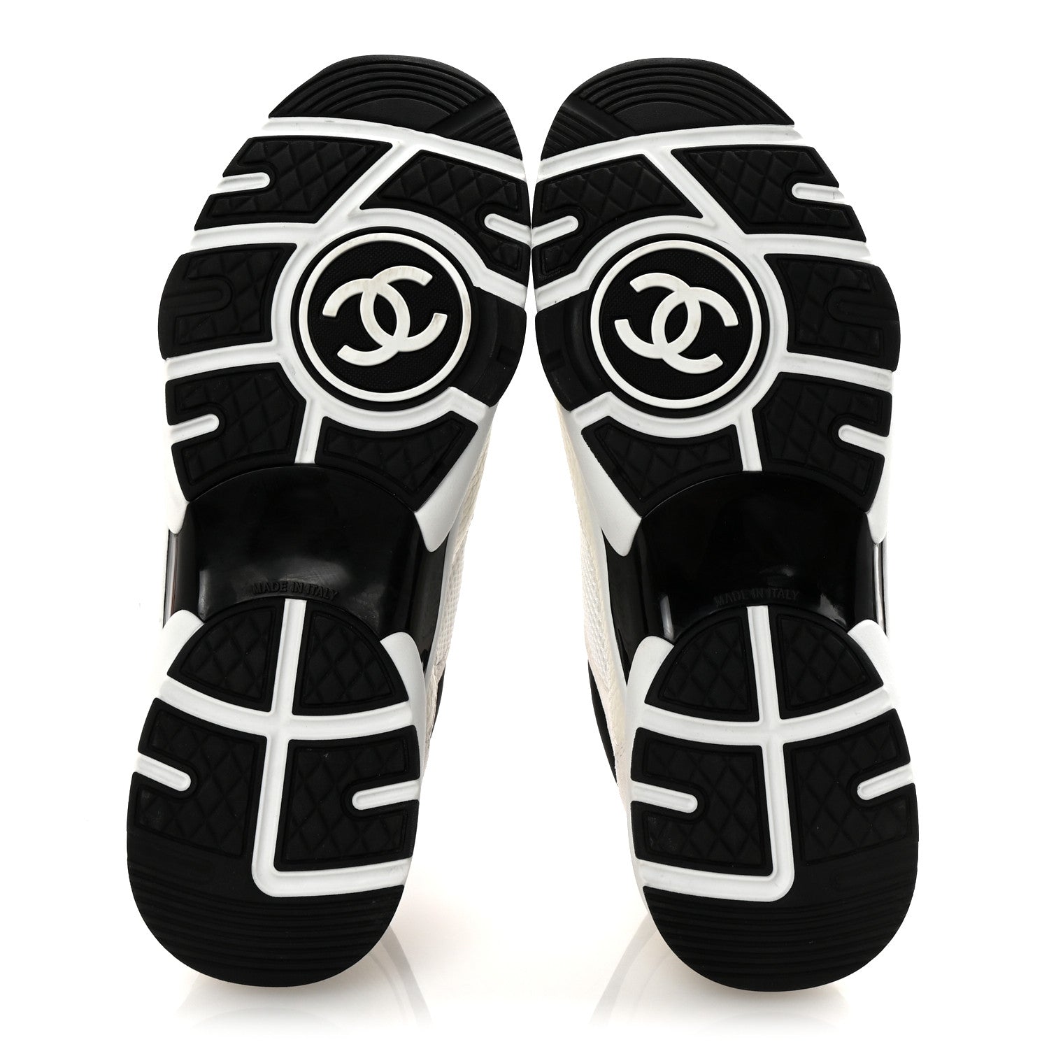Chanel Mesh Suede Calfskin Grained Calfskin Womens CC Sneakers 38.5 White Black 6 of 10