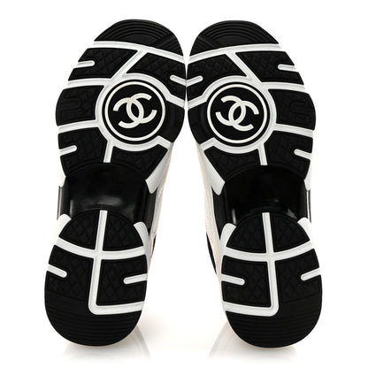 Chanel Mesh Suede Calfskin Grained Calfskin Womens CC Sneakers 38.5 White Black 6 of 10