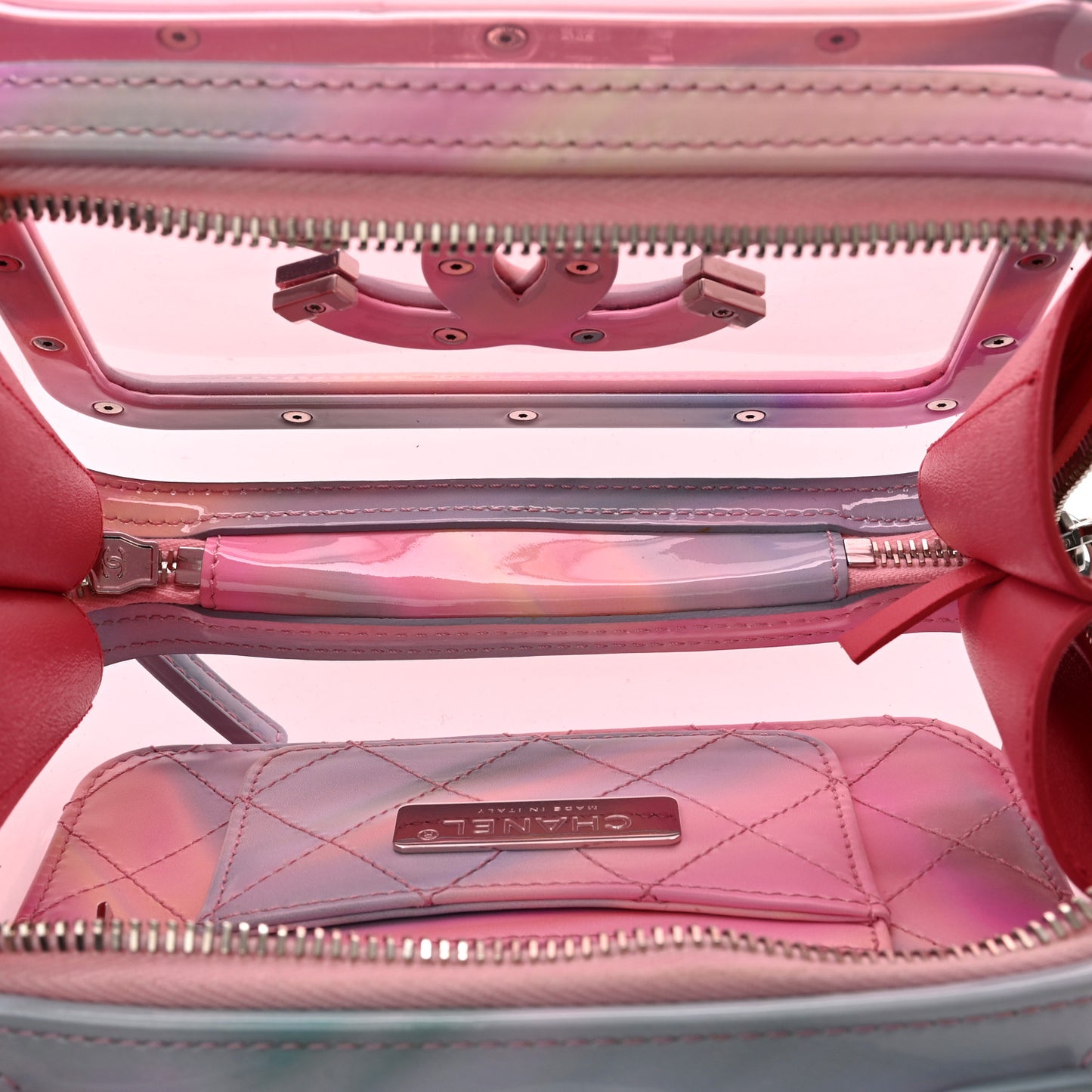 PVC Patent Calfskin Patent Lambskin Small CC Vanity Case Pink