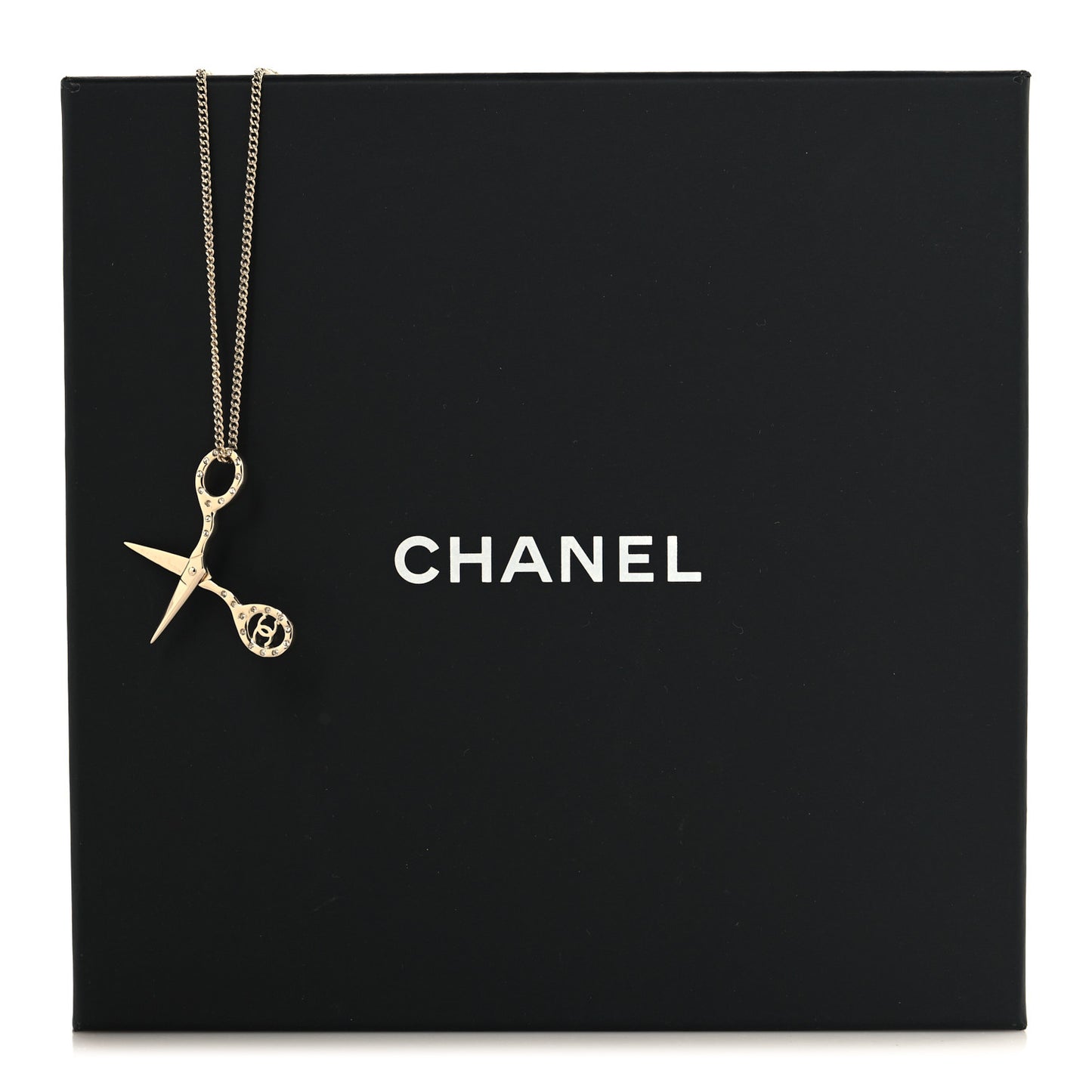 Metal Strass Crystal Scissors CC Pendant Necklace Gold