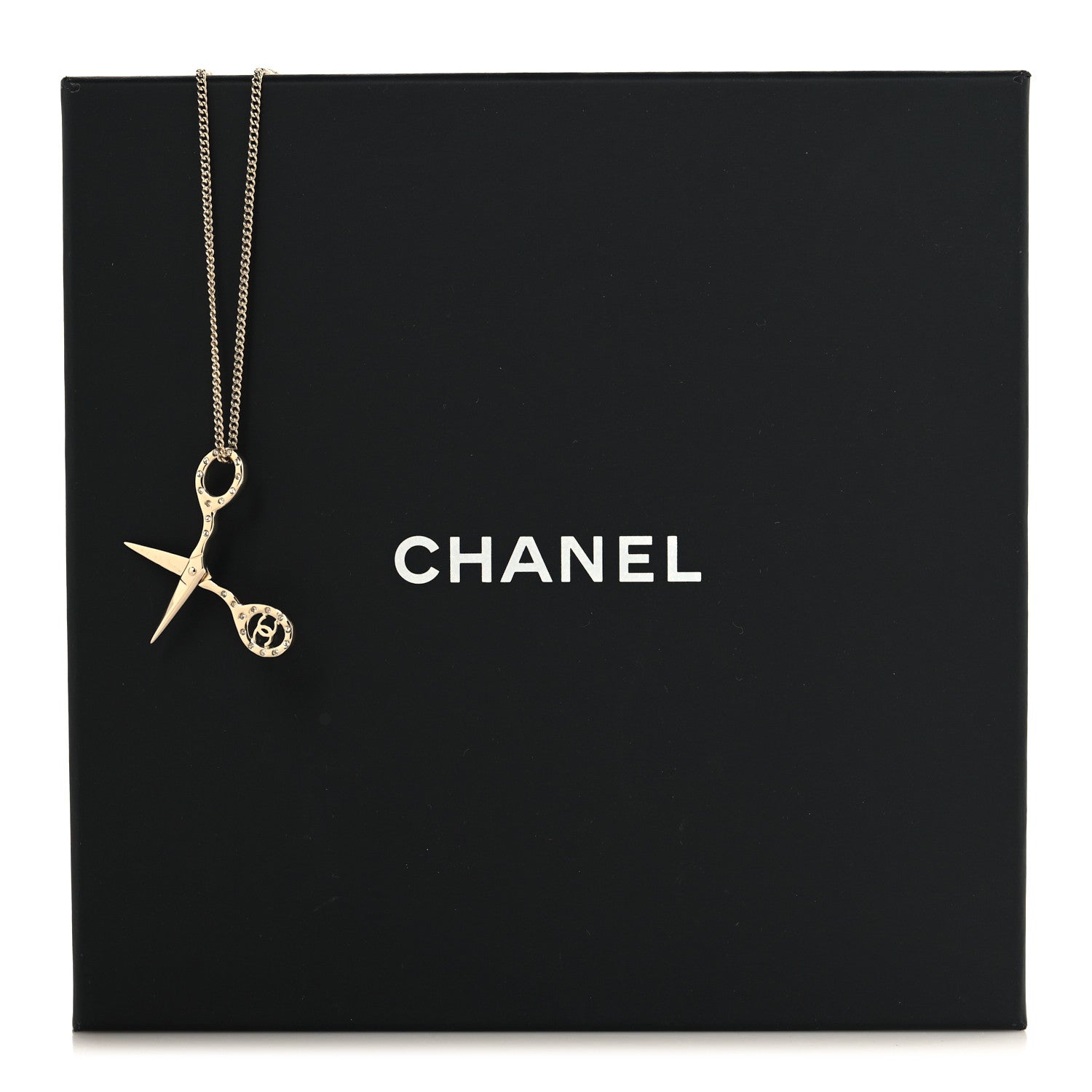 Chanel Metal Strass Crystal Scissors CC Pendant Necklace Gold 5 of 5