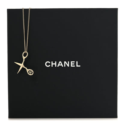 Chanel Metal Strass Crystal Scissors CC Pendant Necklace Gold 5 of 5