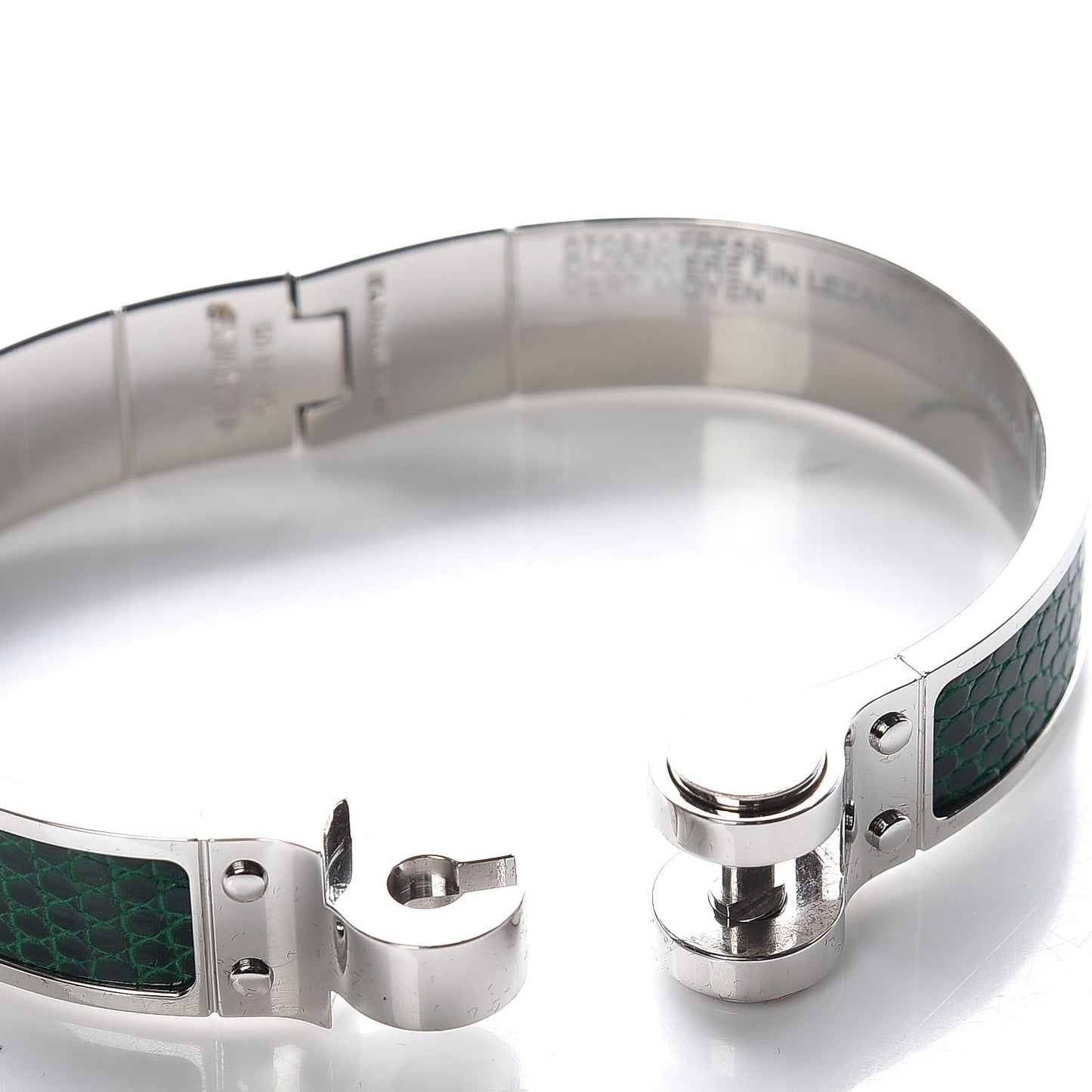 Lizard Charniere Cuir Narrow Hinged Bracelet S Vert Moyen