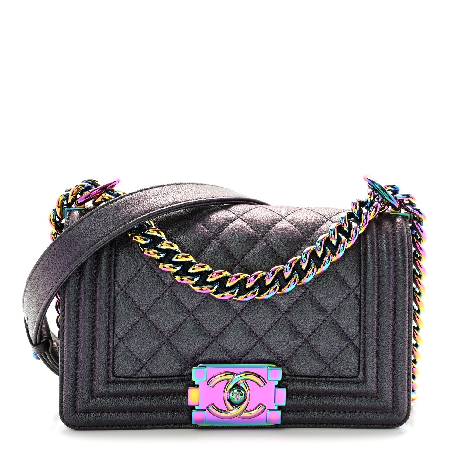 Chanel Iridescent Goatskin Quilted Small Boy Flap Purple 1 of 11