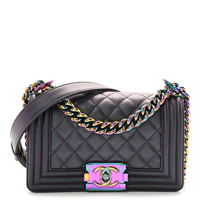 Chanel Iridescent Goatskin Quilted Small Boy Flap Purple 1 of 11